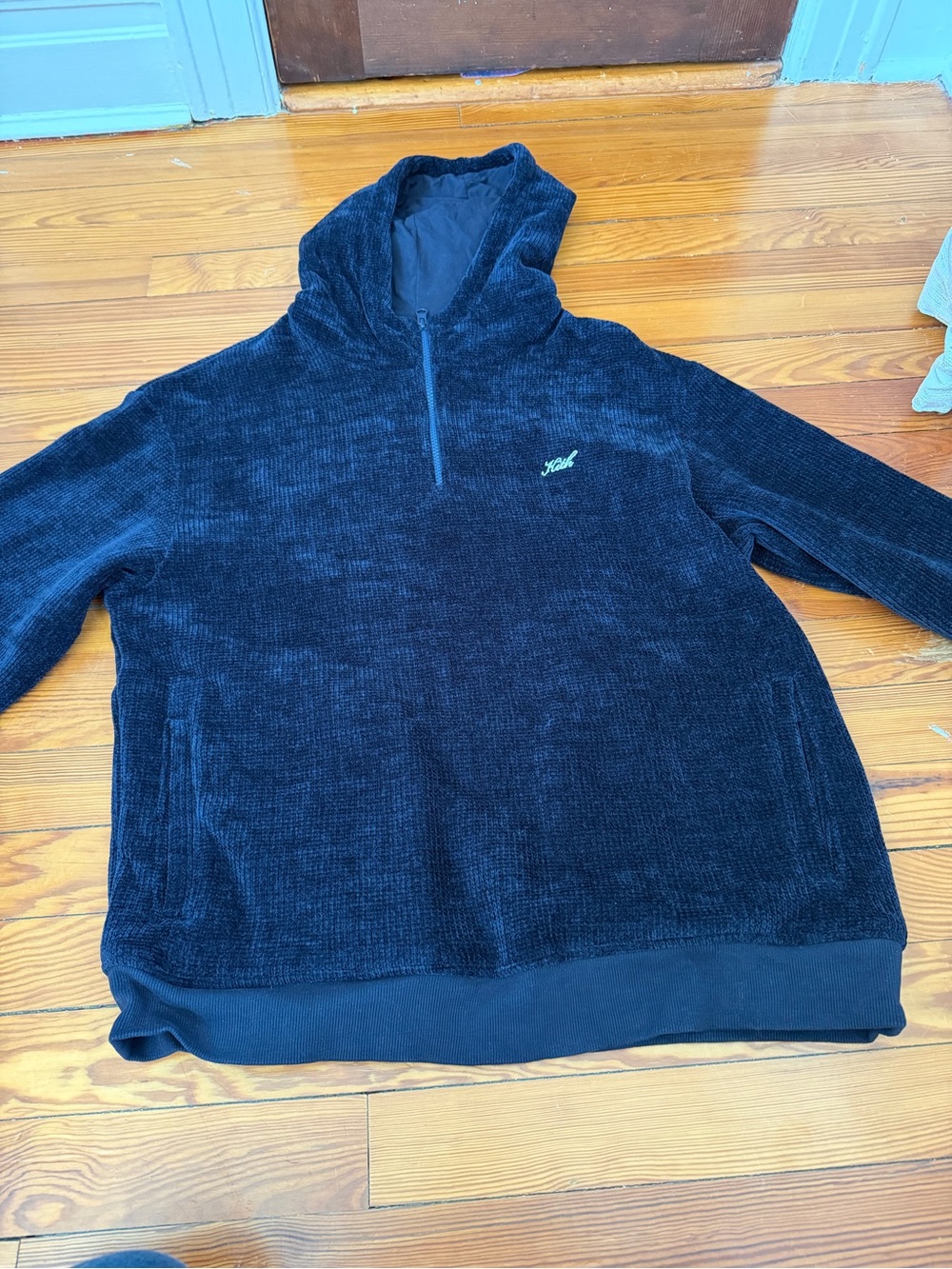 Kith Bonded Waffle Coleman Quarter Zip Hoodie-Nocturnal Size Large